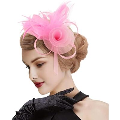 DRESHOW Fascinator hoed met bloemen van mesh en veren, bruiloft, hoofdband voor feest, bruiloft, cocktail, voor dames en meisjes, eenheidsmaat DRESHOW Fascinator hoed met bloemen van mesh en veren, bruiloft, hoofdband voor feest, bruiloft, cocktail, voor dames en meisjes, eenheidsmaat