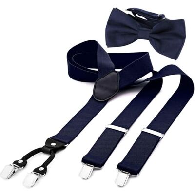DonDon herenbretels in Y-vorm van 3,5 cm breed, elastisch en verstelbaar, in tweedelige set met bijpassende kleur strik 12 x 6 cm, Nachtblauw, one size One Size DonDon herenbretels in Y-vorm van 3,5 cm breed, elastisch en verstelbaar, in tweedelige set met bijpassende kleur strik 12 x 6 cm, Nachtblauw, one size One Size