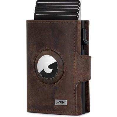 Marc Peter ® Chicago Push Air Slim Wallet AirTag-portemonnee met muntvak RFID-bescherming kleine mini-portemonnee van leer, vintage bruin, XL MÜNZFACH MET AIRTAG FACH, klassiek Marc Peter ® Chicago Push Air Slim Wallet AirTag-portemonnee met muntvak RFID-bescherming kleine mini-portemonnee van leer, vintage bruin, XL MÜNZFACH MET AIRTAG FACH, klassiek