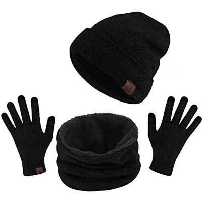 TAGVO Superzachte wintermuts en nekbandset met superzachte fleece binnenvoering, elastische gebreide muts met nekband, perfecte pasvorm, voor heren TAGVO Superzachte wintermuts en nekbandset met superzachte fleece binnenvoering, elastische gebreide muts met nekband, perfecte pasvorm, voor heren