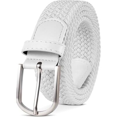 TANGCHAO Elastische riem, uniseks, van gevlochten stretchstof, rekbare ceintuur, voor dames en heren, verschillende kleuren, Wit. Lengte 100 cm geschikt voor maat 33-35 TANGCHAO Elastische riem, uniseks, van gevlochten stretchstof, rekbare ceintuur, voor dames en heren, verschillende kleuren, Wit. Lengte 100 cm geschikt voor maat 33-35