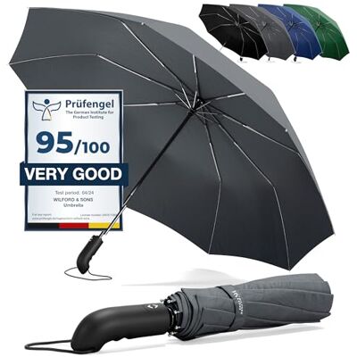 Wilford & Sons Compacte opvouwbare paraplu automatisch openen/sluiten knop en tas Windbestendig, onbreekbaar, robuust, klein, telescopisch, eenvoudig, waterdicht heren dames parasol reizen, grijs Single Canopy Wilford & Sons Compacte opvouwbare paraplu automatisch openen/sluiten knop en tas Windbestendig, onbreekbaar, robuust, klein, telescopisch, eenvoudig, waterdicht heren dames parasol reizen, grijs Single Canopy