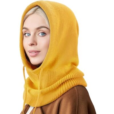 DRESHOW Wintermutsen voor dames, bivakmuts, gebreide beanie, hoofdbedekking met trekkoord, hoed, sjaal met kap, Eén maat Eén maat DRESHOW Wintermutsen voor dames, bivakmuts, gebreide beanie, hoofdbedekking met trekkoord, hoed, sjaal met kap, Eén maat Eén maat