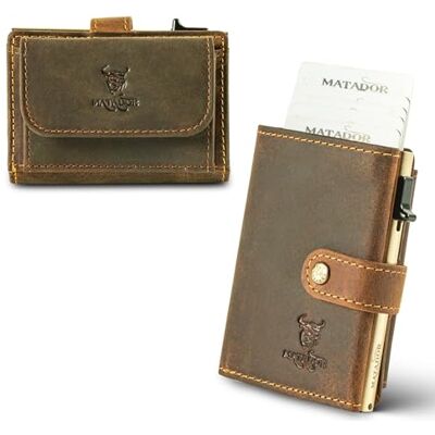 MATADOR Miami Slim Wallet Creditcardhoesje van leer met pop-up kaarthouder Met RFID-bescherming en muntvak Mini portemonnee Kleine portemonnee voor heren met doos, Jager bruin, S, Met XL MATADOR Miami Slim Wallet Creditcardhoesje van leer met pop-up kaarthouder Met RFID-bescherming en muntvak Mini portemonnee Kleine portemonnee voor heren met doos, Jager bruin, S, Met XL