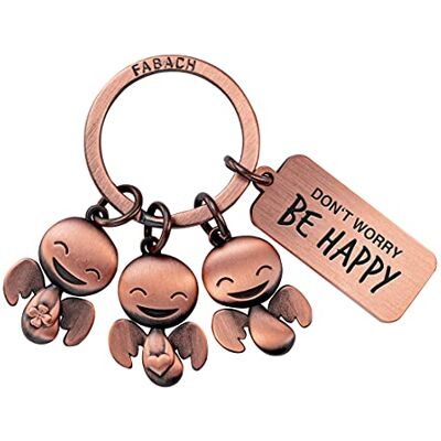 FABACH Gelukkig Trio beschermengel sleutelhanger met gravure Geluksbrenger Geluksgeschenk motivatie Don't worry be happy, Antiek roségoud, Eén maat, Vintage FABACH Gelukkig Trio beschermengel sleutelhanger met gravure Geluksbrenger Geluksgeschenk motivatie Don't worry be happy, Antiek roségoud, Eén maat, Vintage
