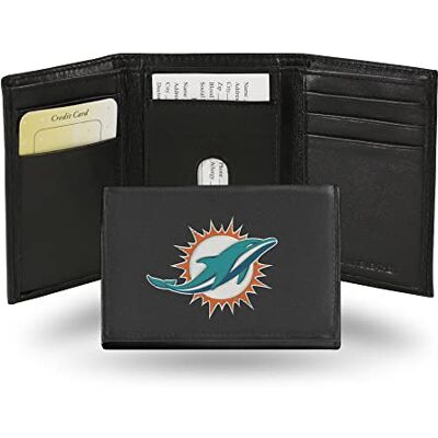 Rico Industries NFL Miami Dolphins Drievoudig geborduurde leren portemonnee, meerkleurig, één maat, 3 kleppen portemonnee van geborduurd leer Rico Industries NFL Miami Dolphins Drievoudig geborduurde leren portemonnee, meerkleurig, één maat, 3 kleppen portemonnee van geborduurd leer