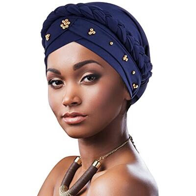 DRESHOW Winterhoeden voor dames, balaclava gebreide beanie schedel pet met trekkoord hoed sjaal met capuchon, 1 stuk twisted braid: marine met kralen 66-06 Taille unique DRESHOW Winterhoeden voor dames, balaclava gebreide beanie schedel pet met trekkoord hoed sjaal met capuchon, 1 stuk twisted braid: marine met kralen 66-06 Taille unique