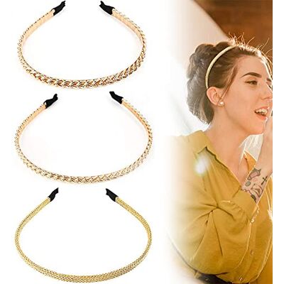 Hunphy 3 stuks metalen haarbanden voor dames, ketting van goud, elegant, chic, gouden pailletten, modieus, mooie haarband voor meisjes (3 stijlen) Hunphy 3 stuks metalen haarbanden voor dames, ketting van goud, elegant, chic, gouden pailletten, modieus, mooie haarband voor meisjes (3 stijlen)