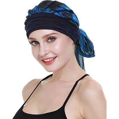 FocusCare mutsen voor vrouwen, gebonden tulband, chemopatiënt, tulbanden, sjaals, blauw zwart, één maat One Size FocusCare mutsen voor vrouwen, gebonden tulband, chemopatiënt, tulbanden, sjaals, blauw zwart, één maat One Size