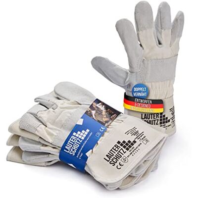 LAUTER SCHUTZ LAUTERSCHUTZ 3 paar robuuste werkhandschoenen van leer, dubbele naad en met katoenen inzetstukken op de handrug, heren en dames, voor bosbouw, tuin, bouwplaats, LAUTER SCHUTZ LAUTERSCHUTZ 3 paar robuuste werkhandschoenen van leer, dubbele naad en met katoenen inzetstukken op de handrug, heren en dames, voor bosbouw, tuin, bouwplaats,