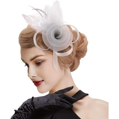 DRESHOW Fascinator-hoed met bloemen van mesh en veren voor bruiloft, feest, bruiloft, cocktail, voor dames en meisjes, eenheidsmaat DRESHOW Fascinator-hoed met bloemen van mesh en veren voor bruiloft, feest, bruiloft, cocktail, voor dames en meisjes, eenheidsmaat