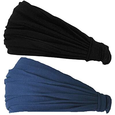 CHARM 2 stuks bandana-hoofdbanden voor dames en heren, piratenhoofdband, zwart, marineblauw, maat M CHARM 2 stuks bandana-hoofdbanden voor dames en heren, piratenhoofdband, zwart, marineblauw, maat M