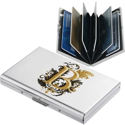 BONSYL Creditcardhouder, slanke metalen portemonnee met RFID-blokkering, modieus design en artistieke patronen, voor dames en heren., 6 kaarten/zilver/B., Modern BONSYL Creditcardhouder, slanke metalen portemonnee met RFID-blokkering, modieus design en artistieke patronen, voor dames en heren., 6 kaarten/zilver/B., Modern