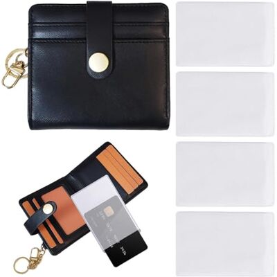 CWPFVQA 1 stuks mini-portemonnee met 4 transparante kaarthouders, eenvoudige korte portemonnee, kaartentas voor dames, mini-sleutelhanger, kleine zakportemonnee, zwart, Taglia Unica, modern, zwart., Modern CWPFVQA 1 stuks mini-portemonnee met 4 transparante kaarthouders, eenvoudige korte portemonnee, kaartentas voor dames, mini-sleutelhanger, kleine zakportemonnee, zwart, Taglia Unica, modern, zwart., Modern