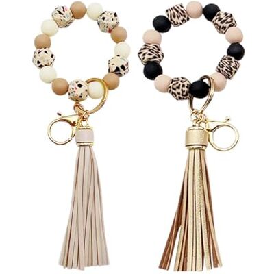 EHDWXVZM 2 stuks kwastjeshangers met kralen, sleutelhanger voor dames, draagbare sleutelhanger, sleutelaccessoires, hangende decoratie aan de tas, meerkleurig, één maat, modern EHDWXVZM 2 stuks kwastjeshangers met kralen, sleutelhanger voor dames, draagbare sleutelhanger, sleutelaccessoires, hangende decoratie aan de tas, meerkleurig, één maat, modern