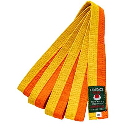 Kamikaze Gestikte riem geel/oranje 240 cm / T2.5 Kamikaze Gestikte riem geel/oranje 240 cm / T2.5