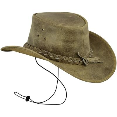 Leatherick Cowboyhoeden voor heren Australische western stijl brede rand vintage outback gevlochten hoeden met kinkoord, beige/bruin, XXL XXL Leatherick Cowboyhoeden voor heren Australische western stijl brede rand vintage outback gevlochten hoeden met kinkoord, beige/bruin, XXL XXL