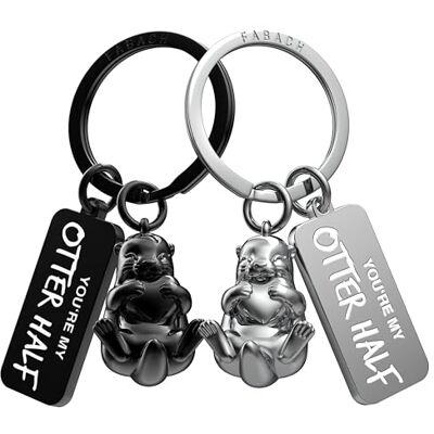 FABACH Liefdessleutelhanger voor koppels, 2 otters met hart, sleutel "I Love You", cadeau voor vriendin, huwelijksverjaardag, zwart/zilver, één maat FABACH Liefdessleutelhanger voor koppels, 2 otters met hart, sleutel "I Love You", cadeau voor vriendin, huwelijksverjaardag, zwart/zilver, één maat