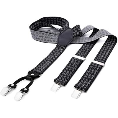 DonDon brede bretels 3,5 cm 4 Y-vormige leren clips elastisch en in lengte verstelbaar zwart blauw One Size DonDon brede bretels 3,5 cm 4 Y-vormige leren clips elastisch en in lengte verstelbaar zwart blauw One Size