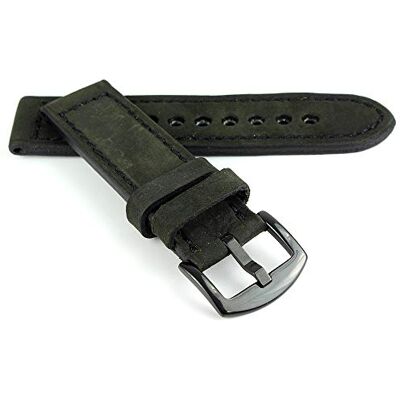 RIOSBelfast Rios1931 Belfast Vintage horlogeband rundleer handgemaakt in Duitsland, Zwart met zwarte sluiting, 24mm, Riem RIOSBelfast Rios1931 Belfast Vintage horlogeband rundleer handgemaakt in Duitsland, Zwart met zwarte sluiting, 24mm, Riem