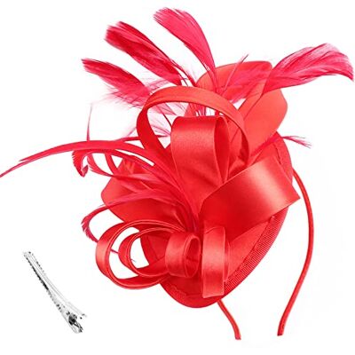 DRESHOW Fascinators Hoed Linten veren op een hoofdband clip cocktail thee party hoeden voor meisjes en vrouwen, 1 x linten fascinator hoed: rood Taille unique DRESHOW Fascinators Hoed Linten veren op een hoofdband clip cocktail thee party hoeden voor meisjes en vrouwen, 1 x linten fascinator hoed: rood Taille unique