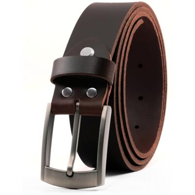Fa.Volmer ® Buffelleren riem voor dames en heren, leren riem, 35 mm breed, in te korten, model Austin (verkrijgbaar in zwart en bruin), Bruin Taille 135cm = totale lengte 150cm Fa.Volmer ® Buffelleren riem voor dames en heren, leren riem, 35 mm breed, in te korten, model Austin (verkrijgbaar in zwart en bruin), Bruin Taille 135cm = totale lengte 150cm