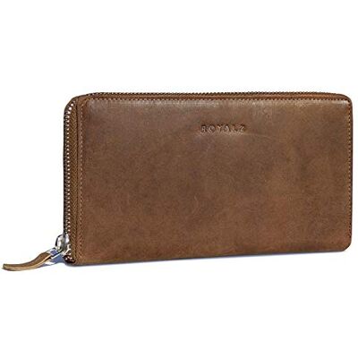 ROYALZ 'Lilly' Vintage damesportemonnee met RFID-blokker echt buffelleer tas liggend formaat klassieke portemonnee groot, sonora bruin, L ROYALZ 'Lilly' Vintage damesportemonnee met RFID-blokker echt buffelleer tas liggend formaat klassieke portemonnee groot, sonora bruin, L