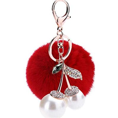 Canarea Pluche sleutelhanger met glinsterende kogel kersen strass hanger handtas-hanger pluche bal hanger kwast hanger glitter zachte decoratie geluksbrenger, Rood, XXXX-Large Canarea Pluche sleutelhanger met glinsterende kogel kersen strass hanger handtas-hanger pluche bal hanger kwast hanger glitter zachte decoratie geluksbrenger, Rood, XXXX-Large