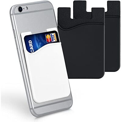 kwmobile 3 x zelfklevende kaarthouder voor telefoon, zelfklevende siliconen hoes voor smartphone, blauw kaartformaat, zwart-wit kwmobile 3 x zelfklevende kaarthouder voor telefoon, zelfklevende siliconen hoes voor smartphone, blauw kaartformaat, zwart-wit