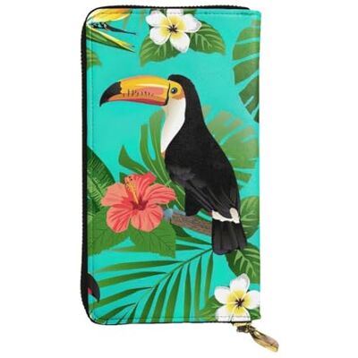 LIXLZH Leren portemonnee met tropische vogels en plantenbladeren print voor mannen en vrouwen, lederen portemonnee, kredietkaarthouder, organizer met ritssluiting, zwart, één maat LIXLZH Leren portemonnee met tropische vogels en plantenbladeren print voor mannen en vrouwen, lederen portemonnee, kredietkaarthouder, organizer met ritssluiting, zwart, één maat