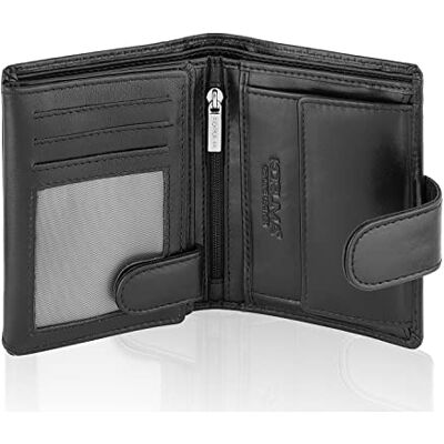 KORUMA RFID-portemonnee met echt lederen vergrendeling, zwart / verticale knoopsluiting, Taglia Unica, klassiek KORUMA RFID-portemonnee met echt lederen vergrendeling, zwart / verticale knoopsluiting, Taglia Unica, klassiek