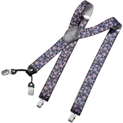 DonDon brede bretels 3,5 cm 4 Y-vormige leren clips elastisch en in lengte verstelbaar zwart blauw One Size DonDon brede bretels 3,5 cm 4 Y-vormige leren clips elastisch en in lengte verstelbaar zwart blauw One Size