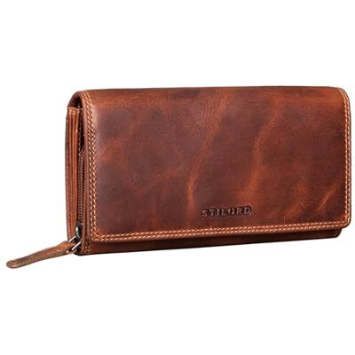 STILORD "Ellen" RFID-portemonnee van leer voor dames, vintage portemonnee met NFC-bescherming, grote damestas, met geschenkdoos, echt leer, kleur: bergamo, bruin, Salerno bruin, Portemonnee STILORD "Ellen" RFID-portemonnee van leer voor dames, vintage portemonnee met NFC-bescherming, grote damestas, met geschenkdoos, echt leer, kleur: bergamo, bruin, Salerno bruin, Portemonnee
