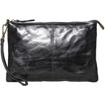 XUCZHAI Handgemaakte vintage lederen tas voor heren, grote capaciteit, polsstijl, zwart., Eén maat, Amerikaans XUCZHAI Handgemaakte vintage lederen tas voor heren, grote capaciteit, polsstijl, zwart., Eén maat, Amerikaans