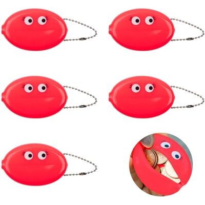 Fisura 5 stuks retro roze rubberen portemonnees "Ojos" met ketting. Origineel en grappig ontwerp, uniseks mini-portemonnee om cadeau te geven of te verzamelen. Fisura 5 stuks retro roze rubberen portemonnees "Ojos" met ketting. Origineel en grappig ontwerp, uniseks mini-portemonnee om cadeau te geven of te verzamelen.