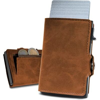 slimfin ® Slim Wallet met muntvak, minimalistische kaarthouder, pop-up portemonnee met RFID-blokkering, herenportemonnee, lichtbruin slimfin ® Slim Wallet met muntvak, minimalistische kaarthouder, pop-up portemonnee met RFID-blokkering, herenportemonnee, lichtbruin