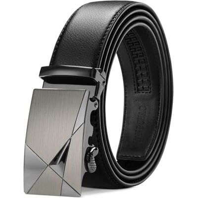 TANGCHAO Herenriem, verstelbaar, schuifriem, automatische gesp, leren riem, voor heren, 35 mm breed, zwart, 115-145 cm Lengte 115 cm (28"-37" in maat verstelbaar) TANGCHAO Herenriem, verstelbaar, schuifriem, automatische gesp, leren riem, voor heren, 35 mm breed, zwart, 115-145 cm Lengte 115 cm (28"-37" in maat verstelbaar)
