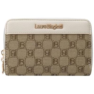 Laura Biagiotti Grand portefeuille femme en PU et tissu logo, avec porte-monnaie et boîte cadeau, Beurre, Compatto, Compact Laura Biagiotti Grand portefeuille femme en PU et tissu logo, avec porte-monnaie et boîte cadeau, Beurre, Compatto, Compact
