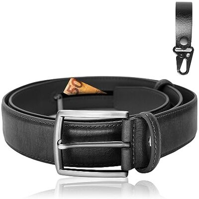 BLAINDERS Anti-diefstal reisriem, leren riem met binnenportemonnee voor dames en heren, geschikt voor alle maten, gratis lederen karabijnhaak, zwart, Large BLAINDERS Anti-diefstal reisriem, leren riem met binnenportemonnee voor dames en heren, geschikt voor alle maten, gratis lederen karabijnhaak, zwart, Large