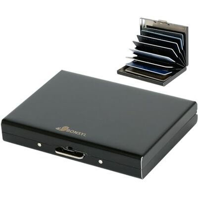 BONSYL ® Metalen geldklemmen, creditcardhouder, portemonnee met RFID-blokkering, contant geld en creditcards, slanke roestvrijstalen portemonnee met geldclip voor dames en heren., ② 8 kaarten/zwart BONSYL ® Metalen geldklemmen, creditcardhouder, portemonnee met RFID-blokkering, contant geld en creditcards, slanke roestvrijstalen portemonnee met geldclip voor dames en heren., ② 8 kaarten/zwart