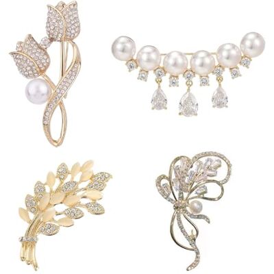 TYFGRT Set van 4 glanzende bloemenspelden, strass, decoratief, vintage, elegant, geschikt voor kleding, sjaals, hoeden TYFGRT Set van 4 glanzende bloemenspelden, strass, decoratief, vintage, elegant, geschikt voor kleding, sjaals, hoeden