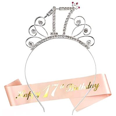 HCRXVV Verjaardagskronen set voor meisjes, roségoud, kristal, geschikt voor verjaardagsmeisjes, sjaal voor 17e verjaardag, prinsessendecoratie, haaraccessoires voor HCRXVV Verjaardagskronen set voor meisjes, roségoud, kristal, geschikt voor verjaardagsmeisjes, sjaal voor 17e verjaardag, prinsessendecoratie, haaraccessoires voor