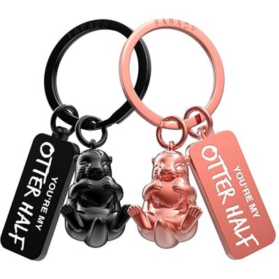 FABACH Liefdessleutelhanger voor koppels, 2 otters met hart, I love you, partnersleutelhanger, cadeau voor vriendin, verjaardag, zwart en roségoud FABACH Liefdessleutelhanger voor koppels, 2 otters met hart, I love you, partnersleutelhanger, cadeau voor vriendin, verjaardag, zwart en roségoud