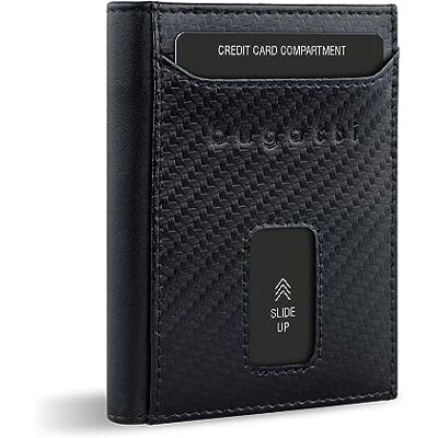 bugatti Secure Slim Mini lederen portemonnee, RFID-bescherming, kaarthouder, Zwart koolstof, XL muntvak bugatti Secure Slim Mini lederen portemonnee, RFID-bescherming, kaarthouder, Zwart koolstof, XL muntvak