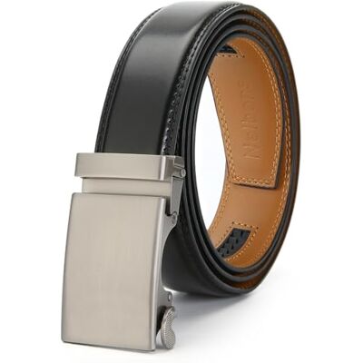 Nelbons Leren riem voor heren met schuifgesp, rand voor een breedte van 3,5 cm 130cm/28"-44"taille réglable Nelbons Leren riem voor heren met schuifgesp, rand voor een breedte van 3,5 cm 130cm/28"-44"taille réglable
