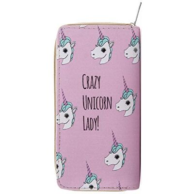DonDon Portemonnee voor dames of kleine meisjes met ritssluiting, Licorne Crazy Unicorn Lady, Modern DonDon Portemonnee voor dames of kleine meisjes met ritssluiting, Licorne Crazy Unicorn Lady, Modern