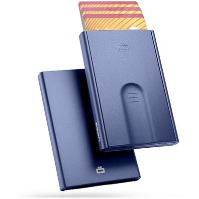 ÖGON -DESIGNS- ÖGON Automatische kaarthouder van aluminium slider, RFID-bescherming, originele, slanke en minimalistische portemonnee voor dames en heren, capaciteit 1-6 kaarten (marineblauw) ÖGON -DESIGNS- ÖGON Automatische kaarthouder van aluminium slider, RFID-bescherming, originele, slanke en minimalistische portemonnee voor dames en heren, capaciteit 1-6 kaarten (marineblauw)