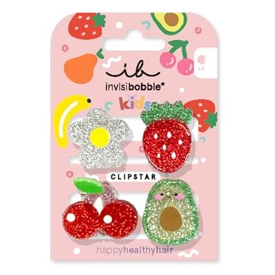 Invisibobble CLIPSTAR KIDS FRUTTI FUN Set van 4 kleurrijke en glinsterende haarspelden voor gezond haar, fruit- en bloemendesign, perfect voor kinderen Invisibobble CLIPSTAR KIDS FRUTTI FUN Set van 4 kleurrijke en glinsterende haarspelden voor gezond haar, fruit- en bloemendesign, perfect voor kinderen