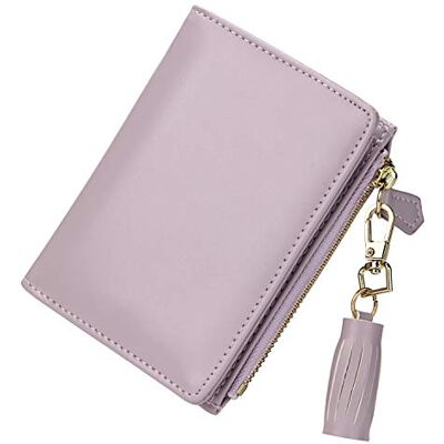 GEEAD Kleine slanke portemonnee met twee kleppen voor dames met ritssluiting en kaarthouder, A Pu glad paars, Eén maat, Minimalistisch GEEAD Kleine slanke portemonnee met twee kleppen voor dames met ritssluiting en kaarthouder, A Pu glad paars, Eén maat, Minimalistisch