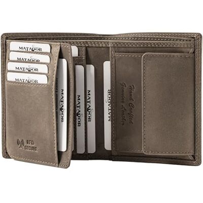 MATADOR #VIGO herenportemonnee van leer met elegante geschenkdoos, elegante herenportemonnee met RFID-bescherming, luxe portemonnee voor heren, veel kaartvakken, grijs., Klassiek MATADOR #VIGO herenportemonnee van leer met elegante geschenkdoos, elegante herenportemonnee met RFID-bescherming, luxe portemonnee voor heren, veel kaartvakken, grijs., Klassiek
